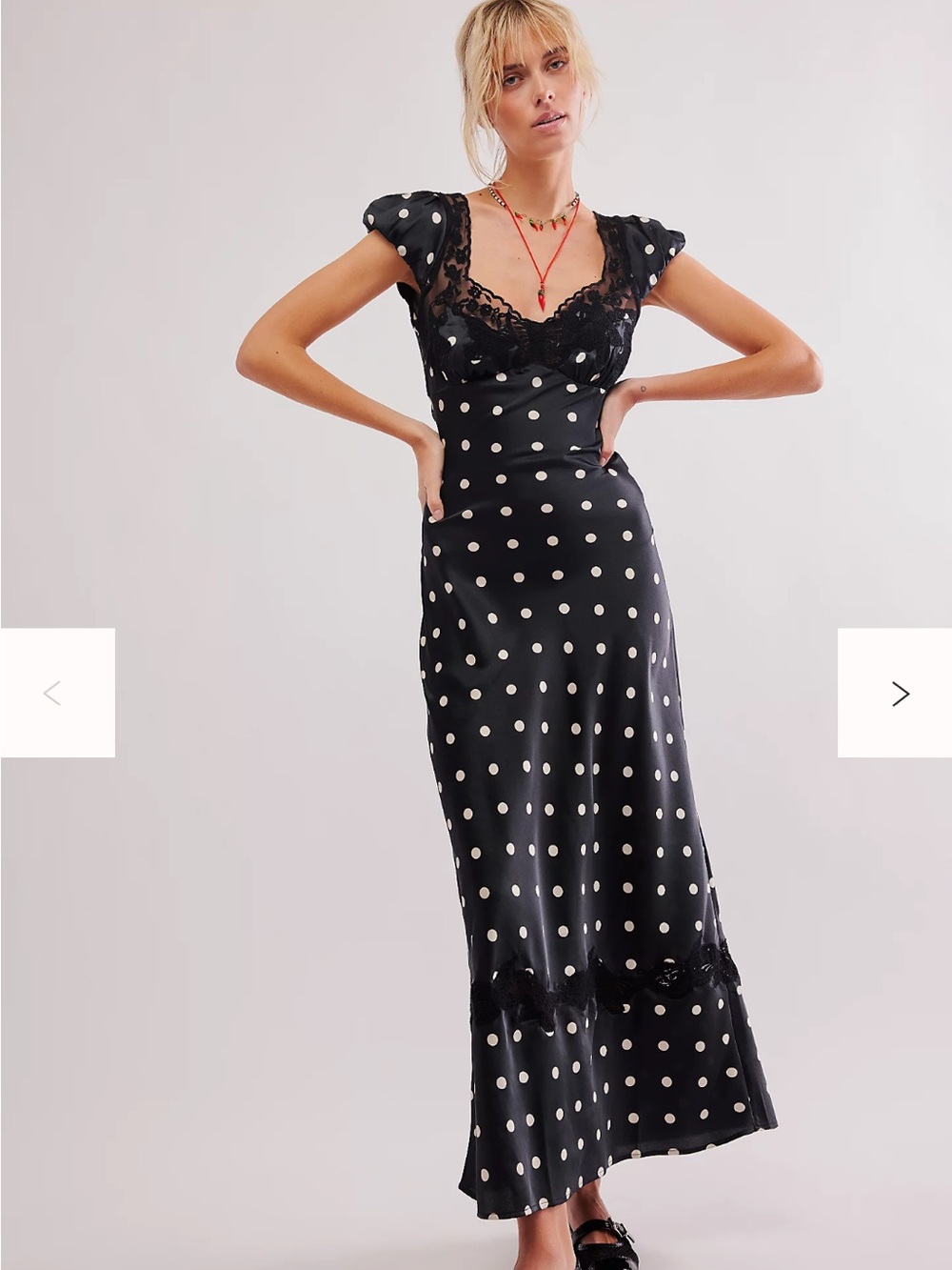 Free People Black & White Polka Dot Lace-Trim Maxi Dress